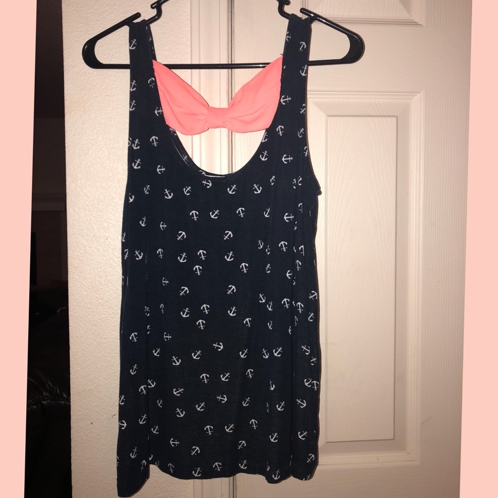 Navy blue top with white little anchors & bow